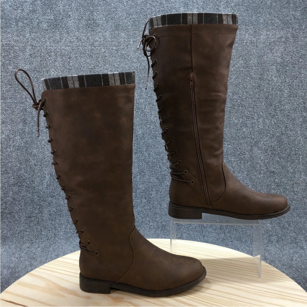 Just fab Brown Knee-High Lace-Up Boots